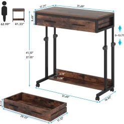 Height Adjustable Desk, Mobile Side Table Portable Desk with Drawers