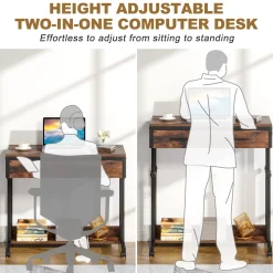 Height Adjustable Desk, Mobile Side Table Portable Desk with Drawers