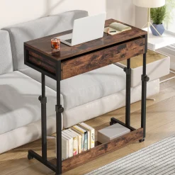 Height Adjustable Desk, Mobile Side Table Portable Desk with Drawers