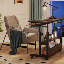 Height Adjustable Desk, Mobile Portable Desk with Wireless Charging Station