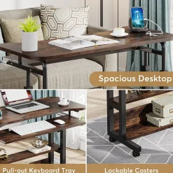 Height Adjustable Desk, Mobile Portable Desk with Wireless Charging Station