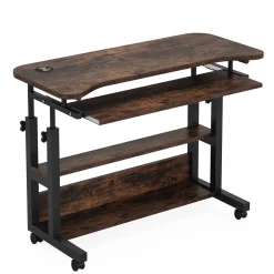 Height Adjustable Desk, Mobile Portable Desk with Wireless Charging Station