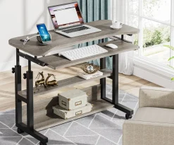 Height Adjustable Desk, Mobile Portable Desk with Wireless Charging Station
