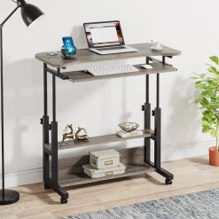Height Adjustable Desk, Mobile Portable Desk with Wireless Charging Station