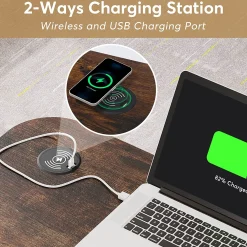 Height Adjustable Desk, Mobile Portable Desk with Wireless Charging Station