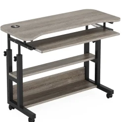 Height Adjustable Desk, Mobile Portable Desk with Wireless Charging Station