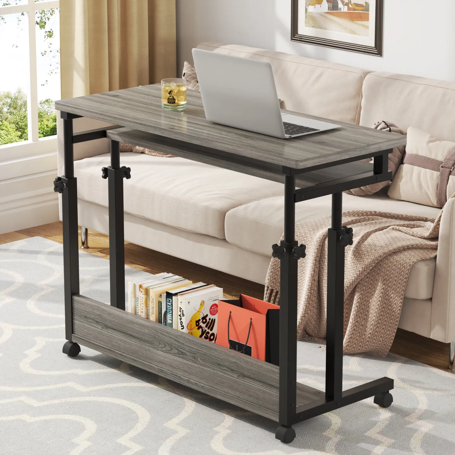Height Adjustable Desk, Rolling Standing Portable Laptop Table