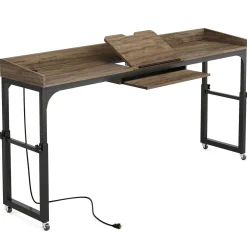 Height Adjustable Overbed Table with Wheels & Charging Station