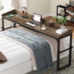 Height Adjustable Overbed Table with Wheels & Charging Station