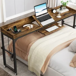 Height Adjustable Overbed Table with Wheels & Charging Station