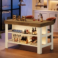 Home Bar Table Unit, 55" Counter Height Bar Cabinet with Storage Shelves