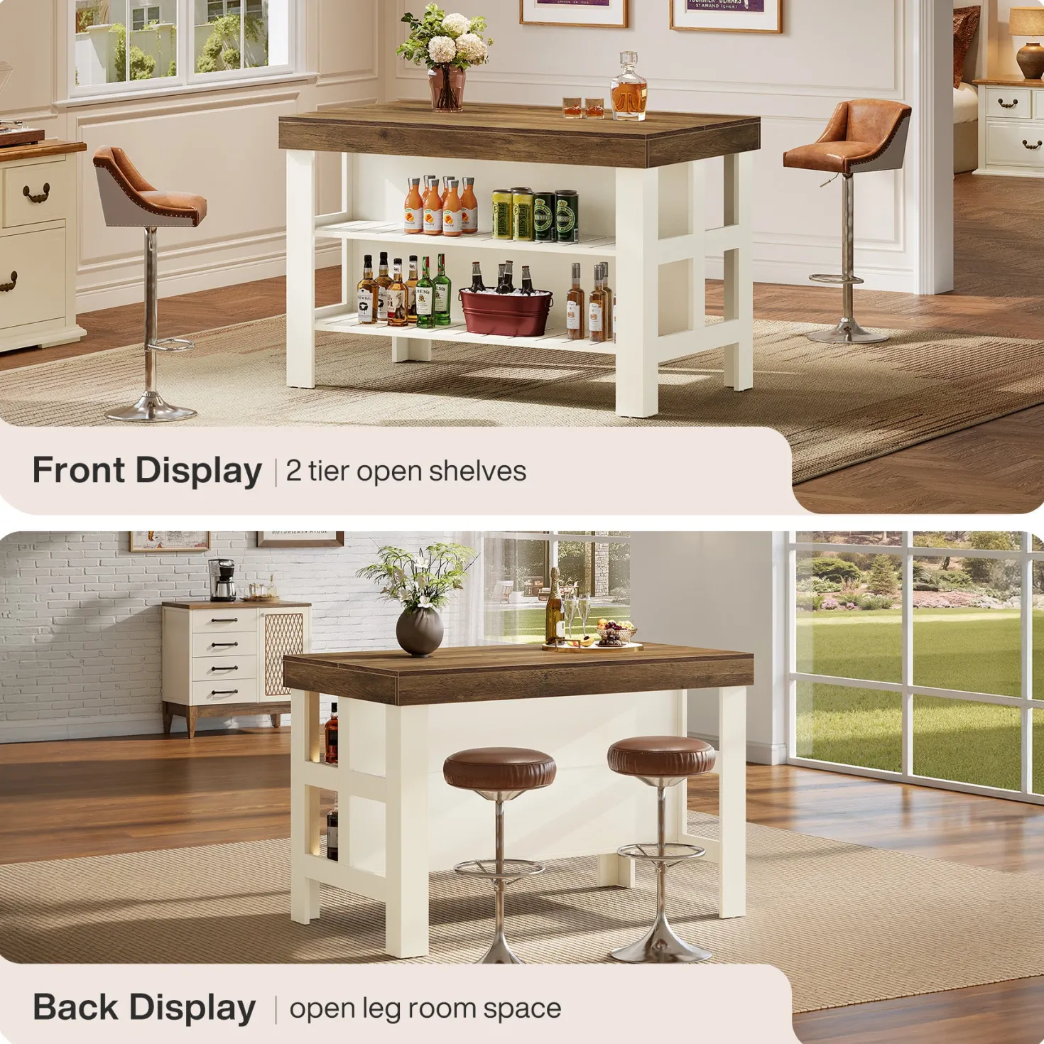 Home Bar Table Unit, 55" Counter Height Bar Cabinet with Storage Shelves