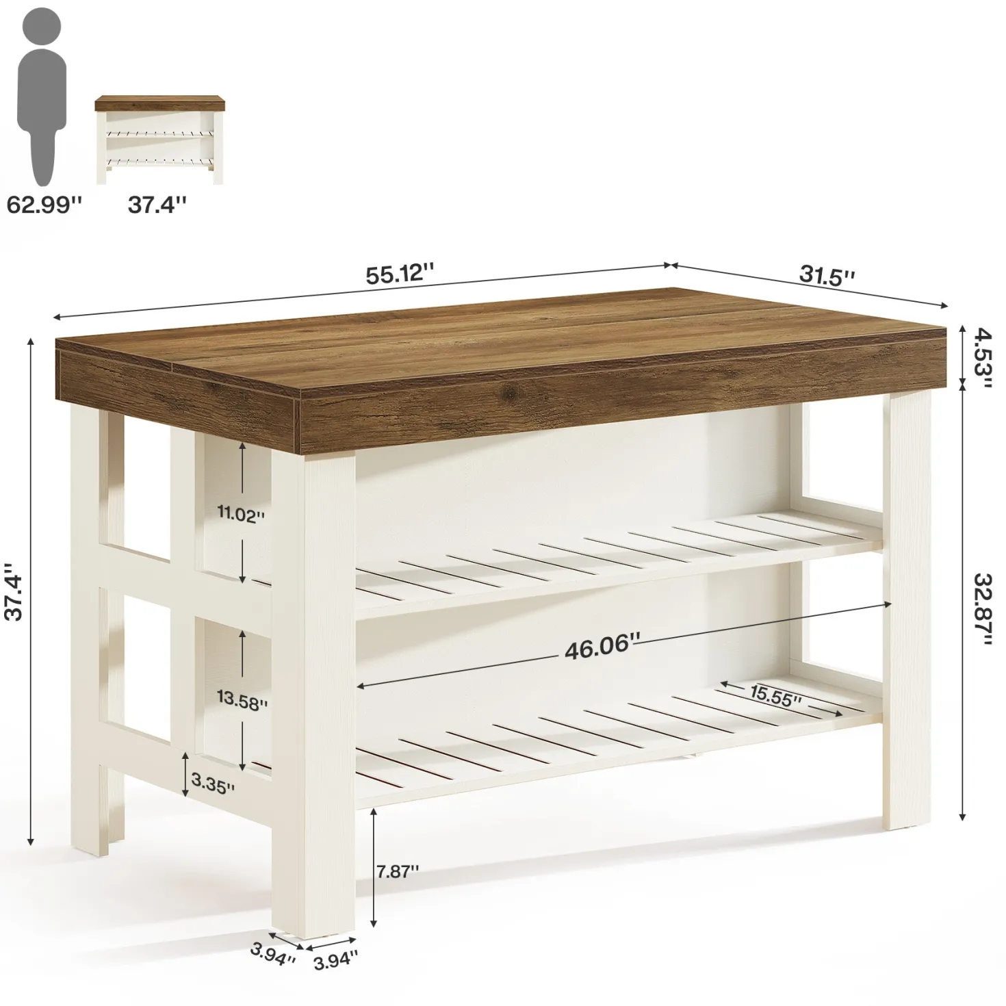 Home Bar Table Unit, 55" Counter Height Bar Cabinet with Storage Shelves