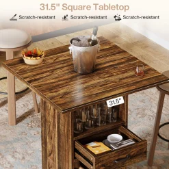 Home Bar Unit, Square Liquor Bar Cabinet with Storage Drawer and Wine Rack