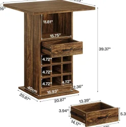 Home Bar Unit, Square Liquor Bar Cabinet with Storage Drawer and Wine Rack