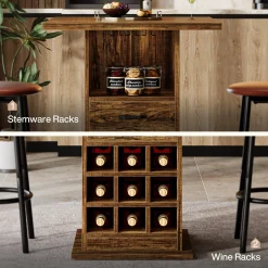Home Bar Unit, Square Liquor Bar Cabinet with Storage Drawer and Wine Rack