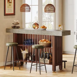 Home Bar Unit, Modern 2-Tier Bar Table with Footrest