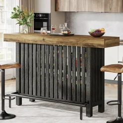 Home Bar Unit, Modern 2-Tier Bar Table with Footrest