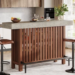 Home Bar Unit, Modern 2-Tier Bar Table with Footrest
