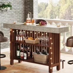 Home Bar Unit, Modern 2-Tier Bar Table with Footrest