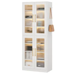 67-inch Bookcase, 8-Tier Bookshelf with Acrylic Doors and LED Light