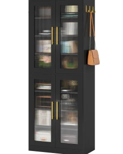 67-inch Bookcase, 8-Tier Bookshelf with Acrylic Doors and LED Light
