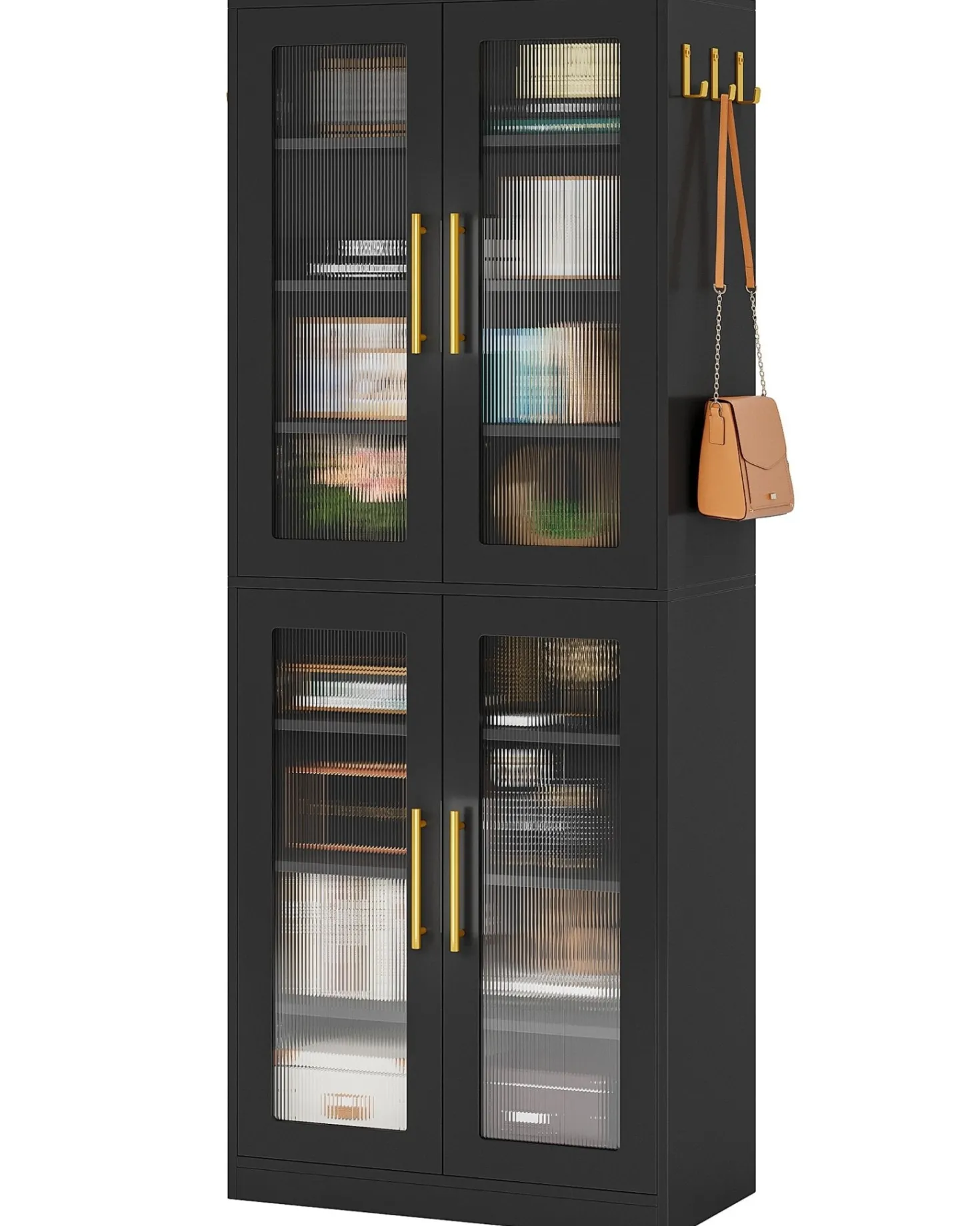 67-inch Bookcase, 8-Tier Bookshelf with Acrylic Doors and LED Light