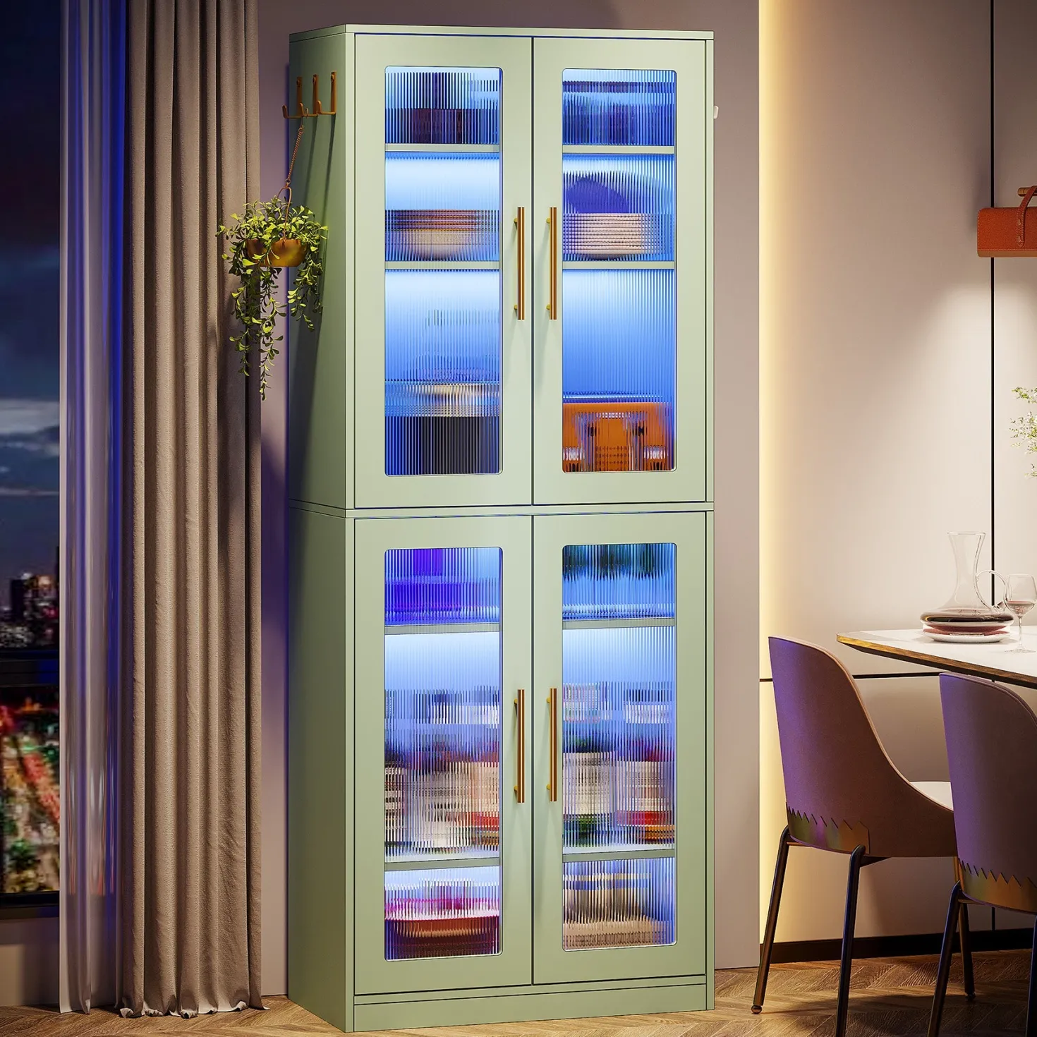 67-inch Bookcase, 8-Tier Bookshelf with Acrylic Doors and LED Light