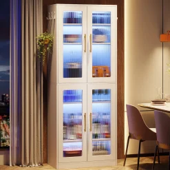 67-inch Bookcase, 8-Tier Bookshelf with Acrylic Doors and LED Light