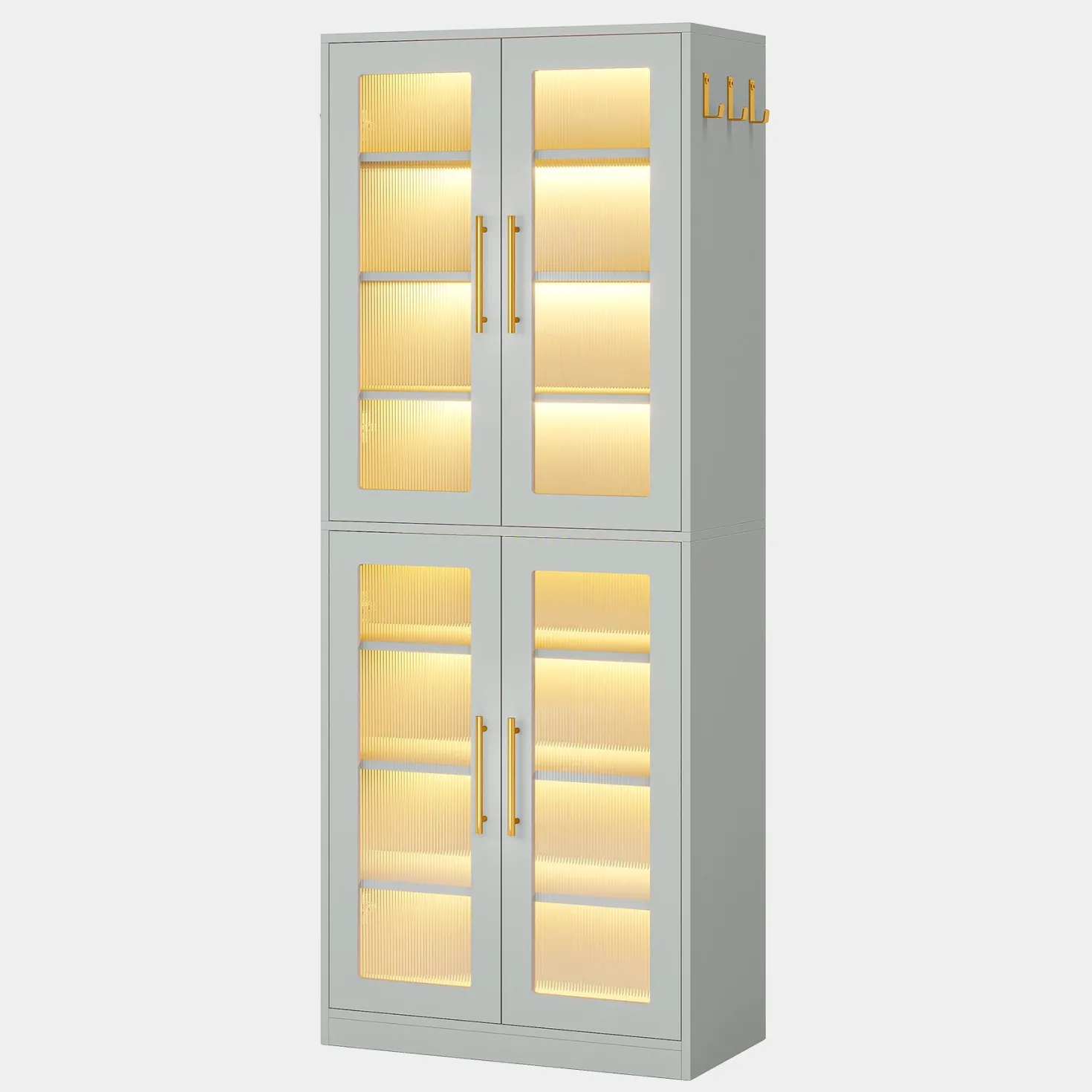 67-inch Bookcase, 8-Tier Bookshelf with Acrylic Doors and LED Light