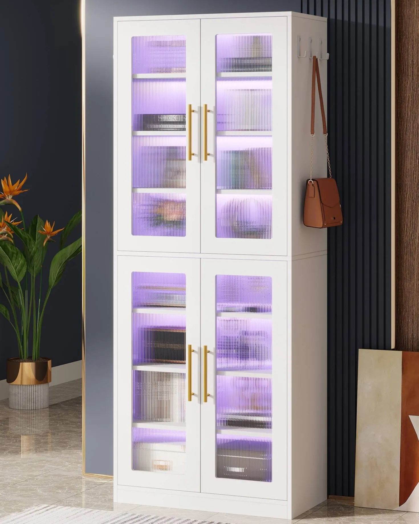 67-inch Bookcase, 8-Tier Bookshelf with Acrylic Doors and LED Light