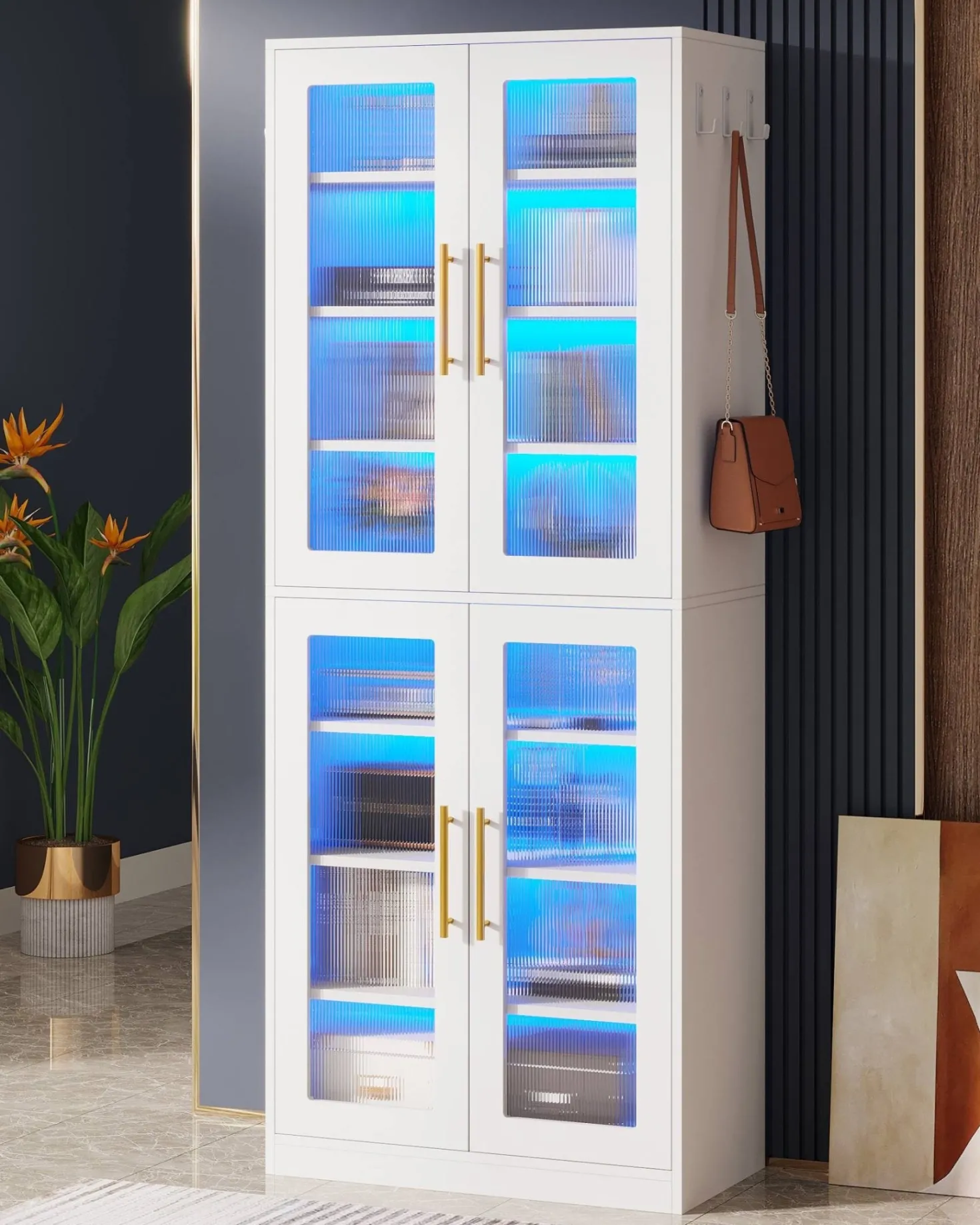 67-inch Bookcase, 8-Tier Bookshelf with Acrylic Doors and LED Light