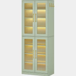 67-inch Bookcase, 8-Tier Bookshelf with Acrylic Doors and LED Light