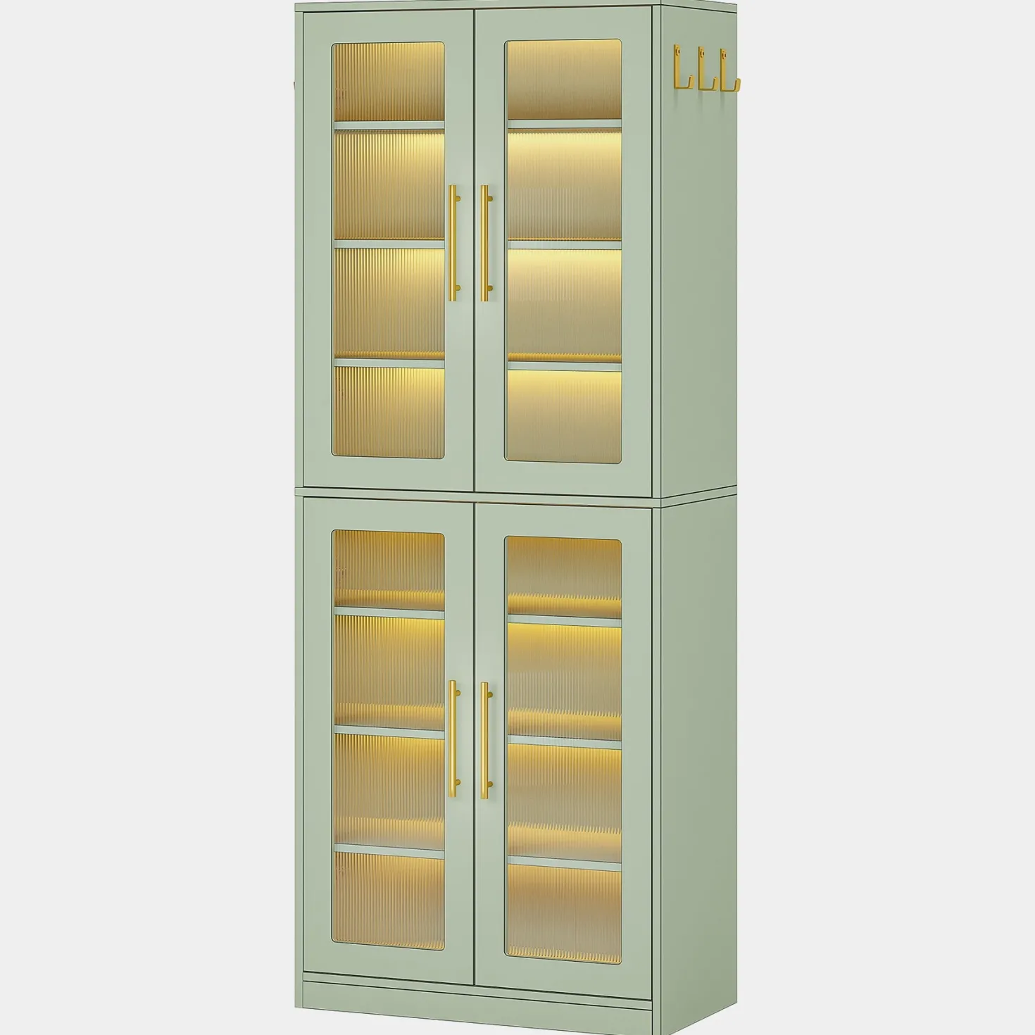 67-inch Bookcase, 8-Tier Bookshelf with Acrylic Doors and LED Light