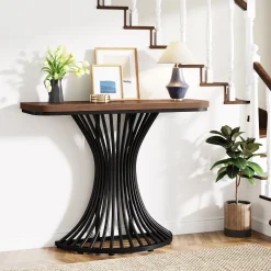 39-Inch Console Table, Accent Sofa Table with Geometric Metal Base