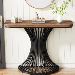 39-Inch Console Table, Accent Sofa Table with Geometric Metal Base