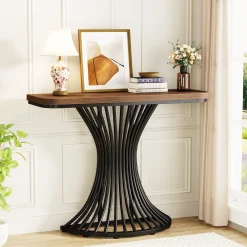39-Inch Console Table, Accent Sofa Table with Geometric Metal Base