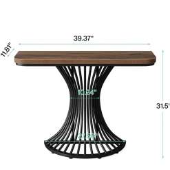 39-Inch Console Table, Accent Sofa Table with Geometric Metal Base