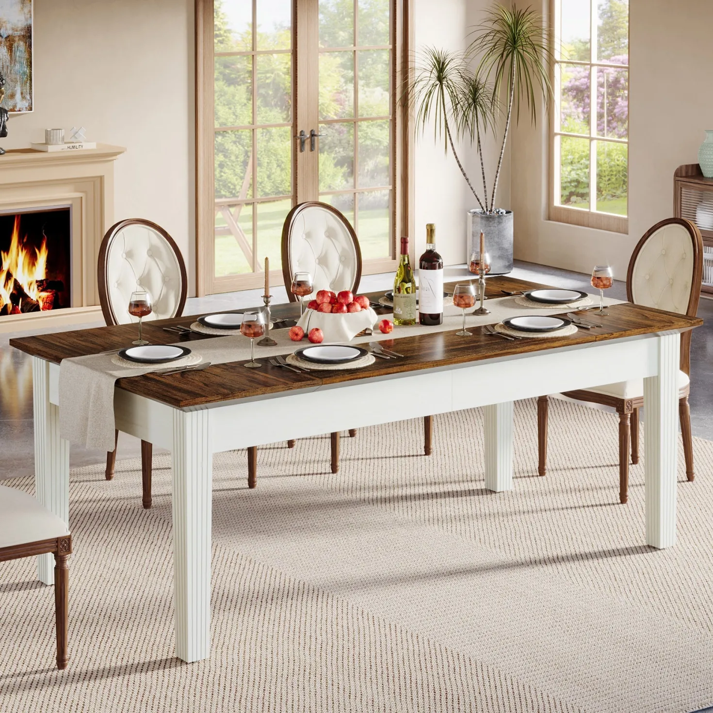 62-Inch Dining Table, Farmhouse Rectangular Kitchen Table for 4-6