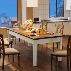 62-Inch Dining Table, Farmhouse Rectangular Kitchen Table for 4-6