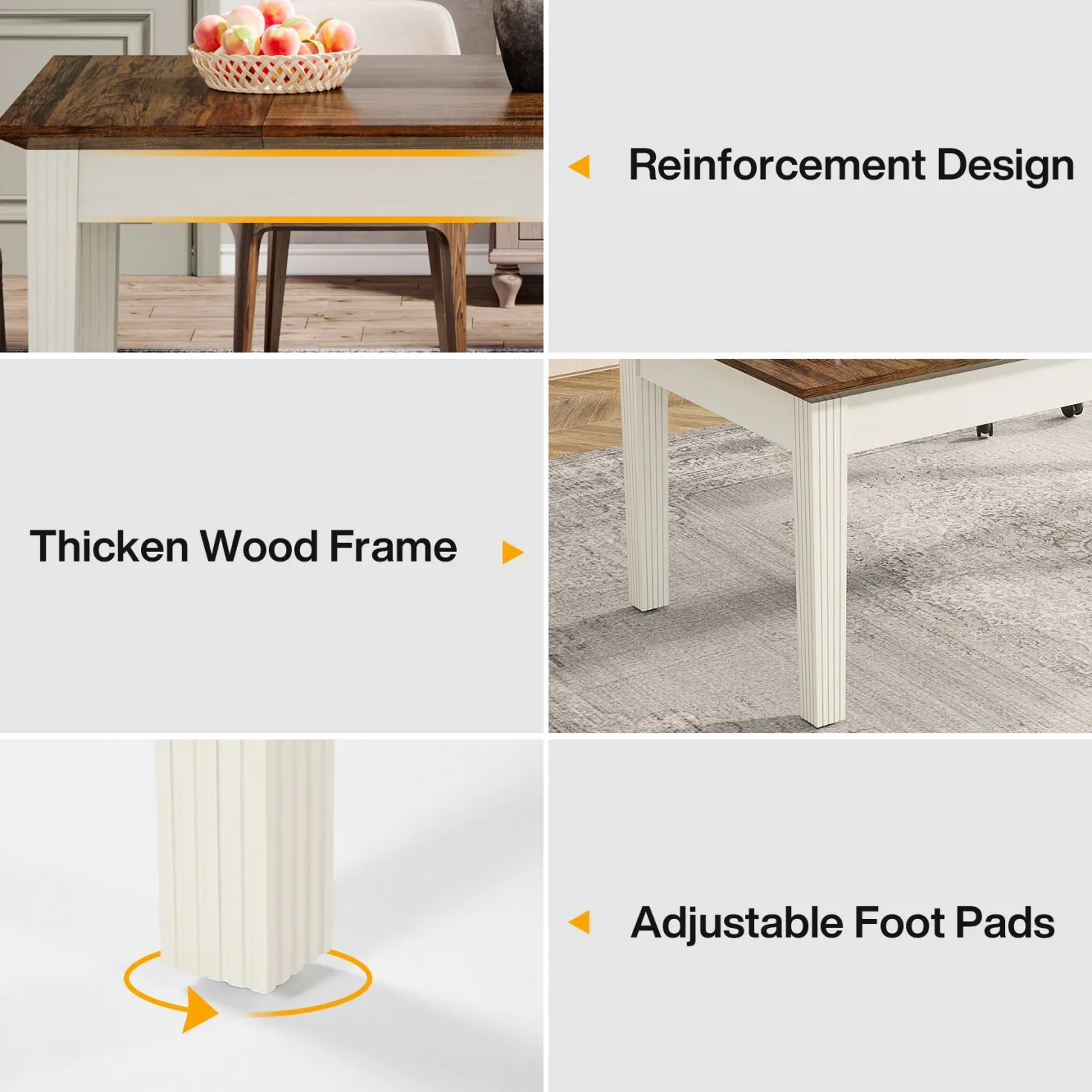 62-Inch Dining Table, Farmhouse Rectangular Kitchen Table for 4-6