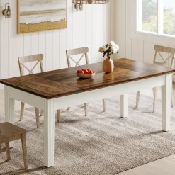 62-Inch Dining Table, Farmhouse Rectangular Kitchen Table for 4-6