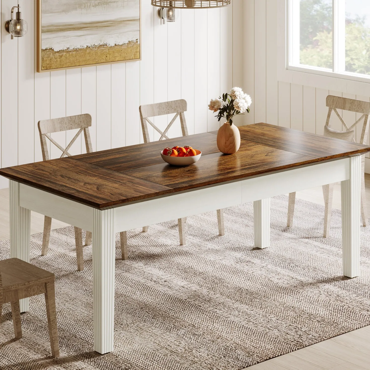 62-Inch Dining Table, Farmhouse Rectangular Kitchen Table for 4-6