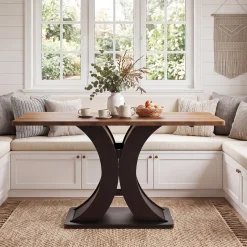 55-Inch Dining Table for 4-6, Farmhouse Wooden Table with Pedestal Base for Kitchen Dining Room