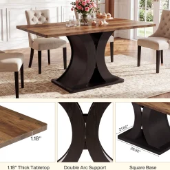 55-Inch Dining Table for 4-6, Farmhouse Wooden Table with Pedestal Base for Kitchen Dining Room