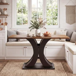 55-Inch Dining Table for 4-6, Farmhouse Wooden Table with Pedestal Base for Kitchen Dining Room