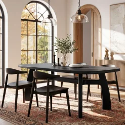 63-Inch Dining Table for 6-8, Solid Wood Kitchen Table with H-Frame for Dining Room