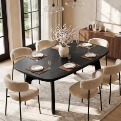 63-Inch Dining Table for 6-8, Solid Wood Kitchen Table with H-Frame for Dining Room