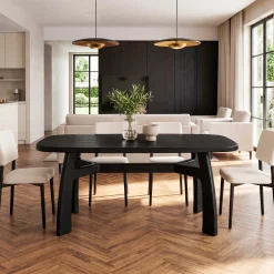 63-Inch Dining Table for 6-8, Solid Wood Kitchen Table with H-Frame for Dining Room