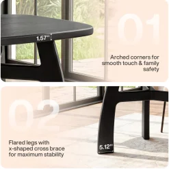 63-Inch Dining Table for 6-8, Solid Wood Kitchen Table with H-Frame for Dining Room